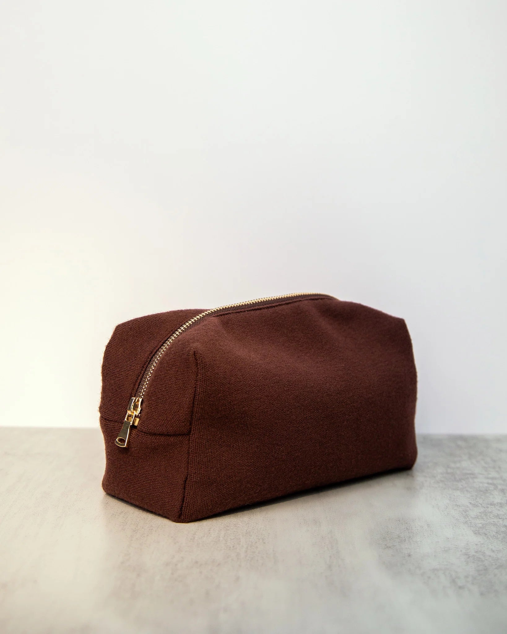 Rich Cocoa Soft Fabric Storage Bag with Polished Gold Zip Hardware, Multi-Purpose for Daily Cosmetic & Travel Organizing