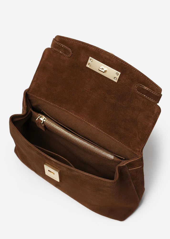 Warm Brown Bag with Polished Gold Lock Fittings & Adjustable Strap for Daily Versatile Styling