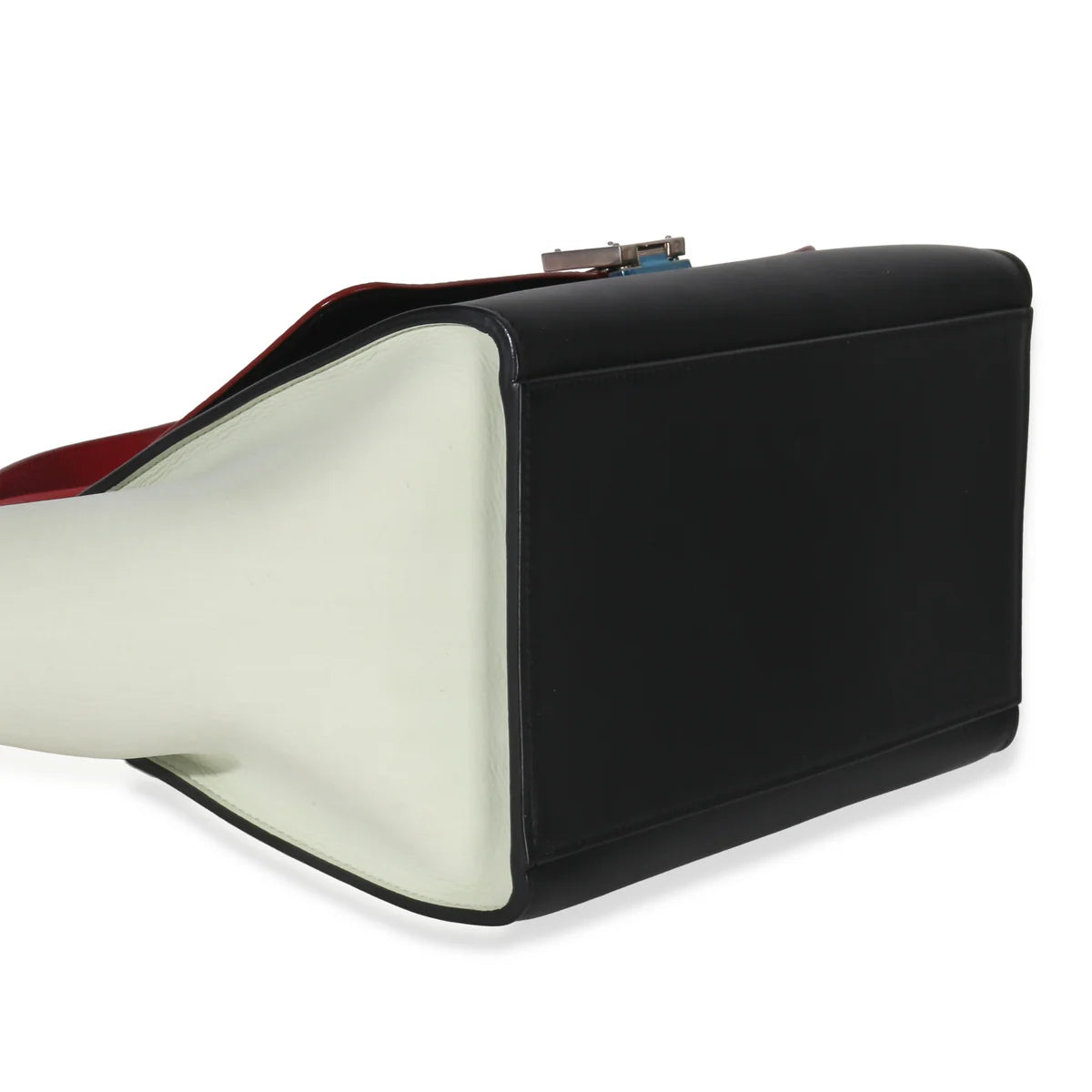 Tri-Tone Contrast Trapezoid Bag, Red Handle & Adjustable Crossbody Strap for Elegant Daily Outfits