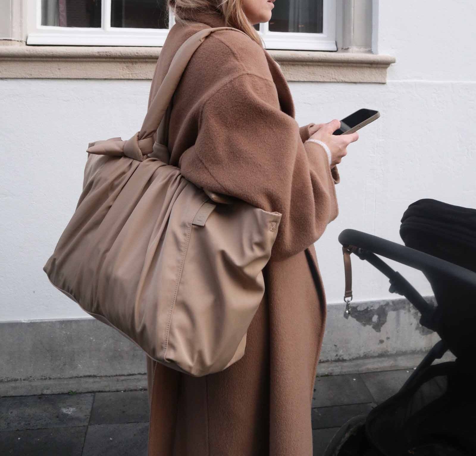 Neutral Ruched Knot Mom Tote Bag | Detachable Matching Crossbody Strap, Versatile Daily Shoulder Bag