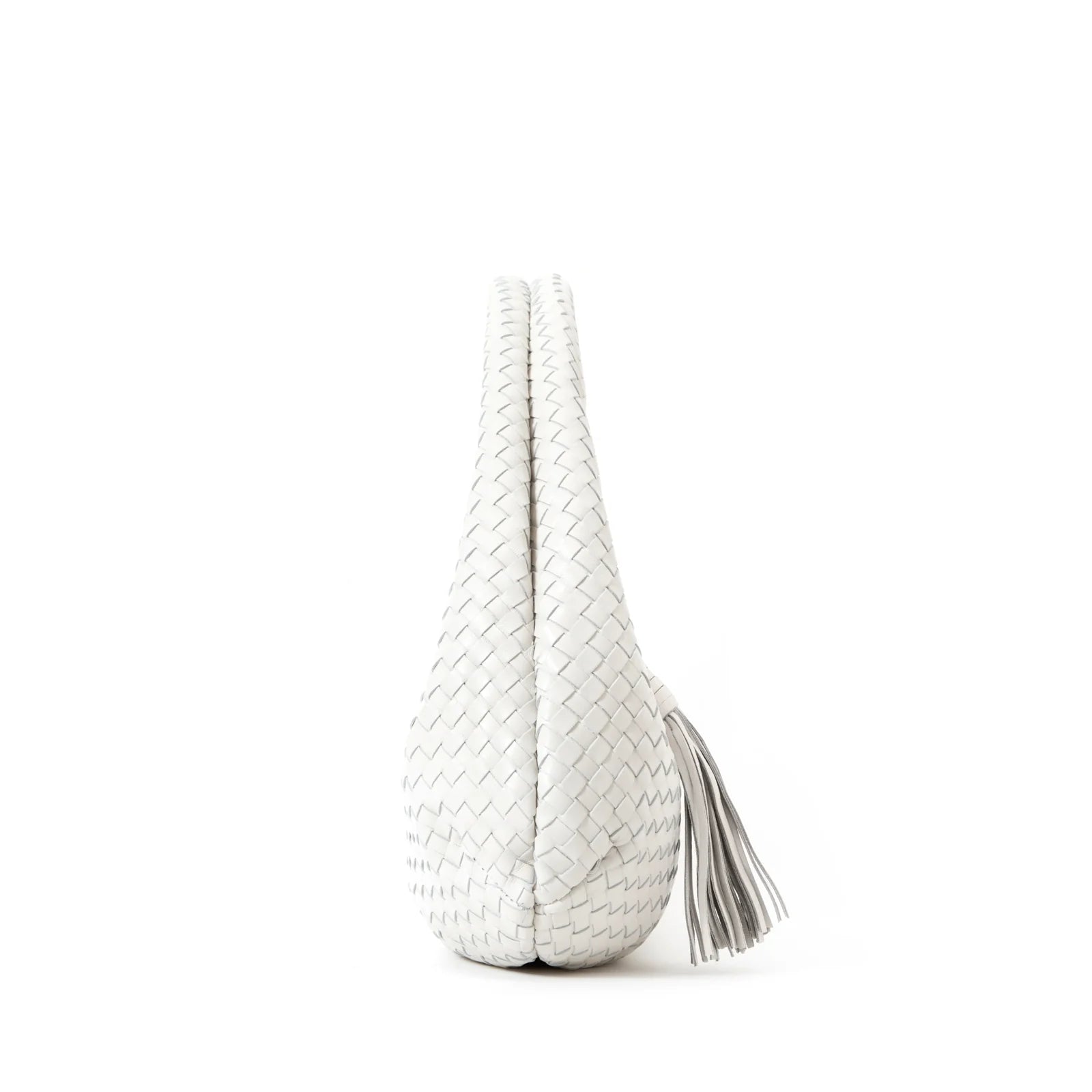 White Woven Leather Hobo Bag with Tassel for Minimalist Daily Outfits