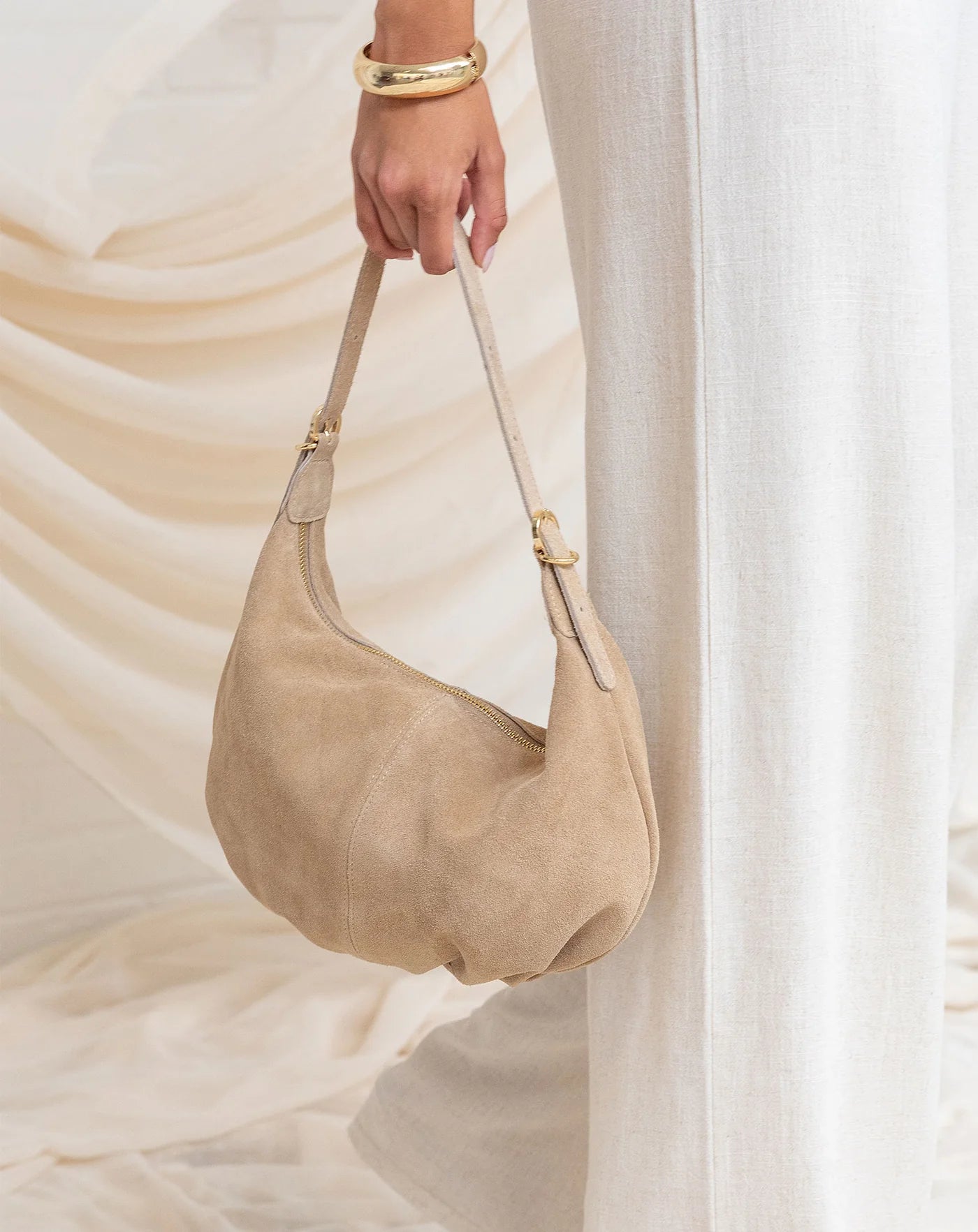 Hobo Shoulder Bag, Gold Adjustable Buckle Strap Vintage Daily Matching Crescent Bag