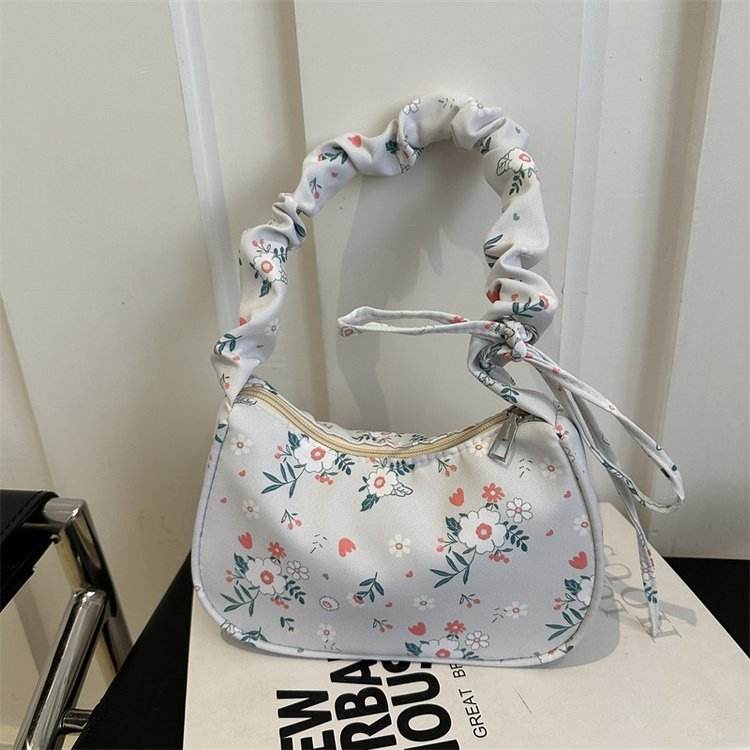 Soft Floral Small Underarm Bag with Ruched Self-Tie Strap