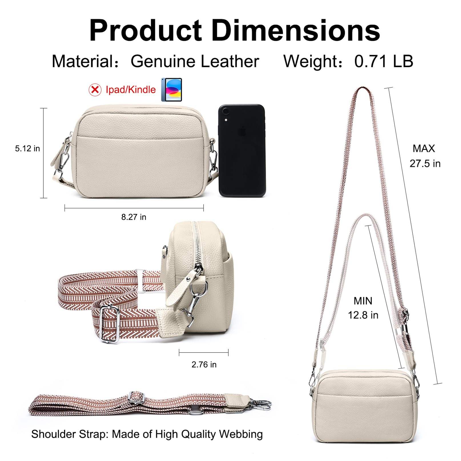 Versatile Mini Solid Leather Crossbody Waist Bag, Detachable Decor Woven Wide Adjustable Strap Casual Daily Shoulder Bag for Women Men