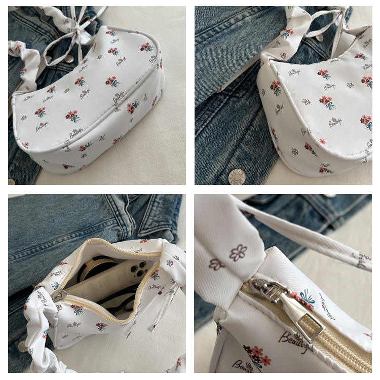 Soft Floral Small Underarm Bag with Ruched Self-Tie Strap