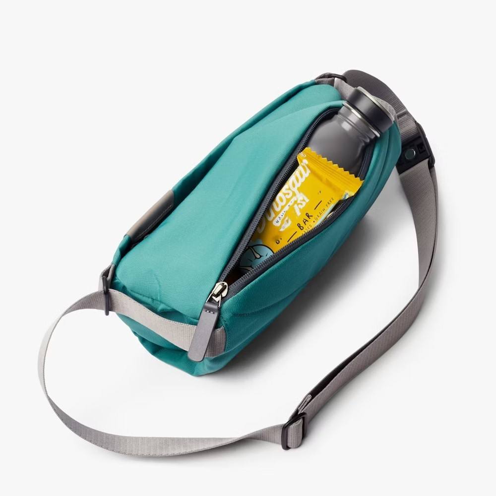 Multi-Wear Teal Mini Sling Bag Featuring Leather Trim, Magnetic Buckle & Adjustable Wide Strap for All-Day Daily Outfits