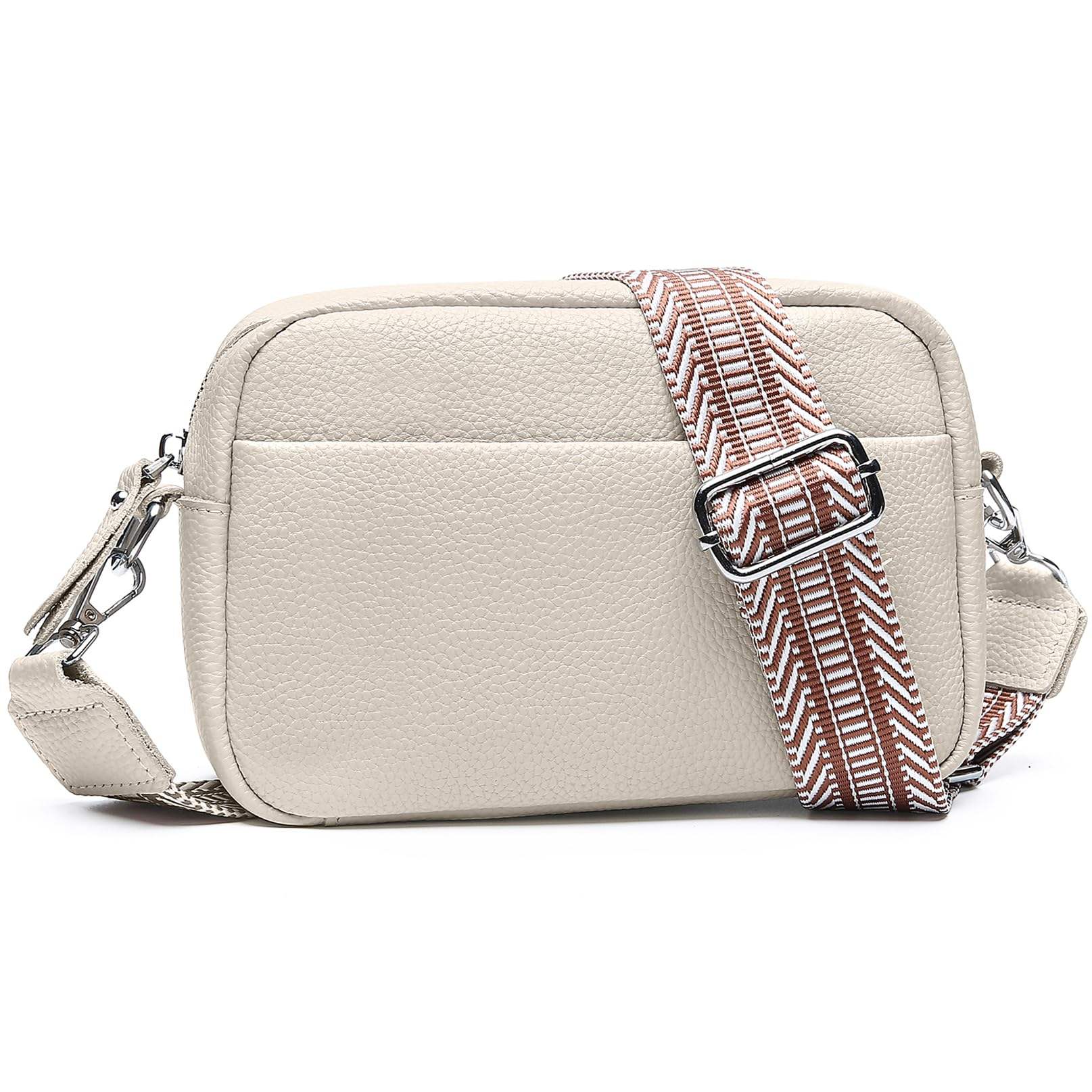 Versatile Mini Solid Leather Crossbody Waist Bag, Detachable Decor Woven Wide Adjustable Strap Casual Daily Shoulder Bag for Women Men