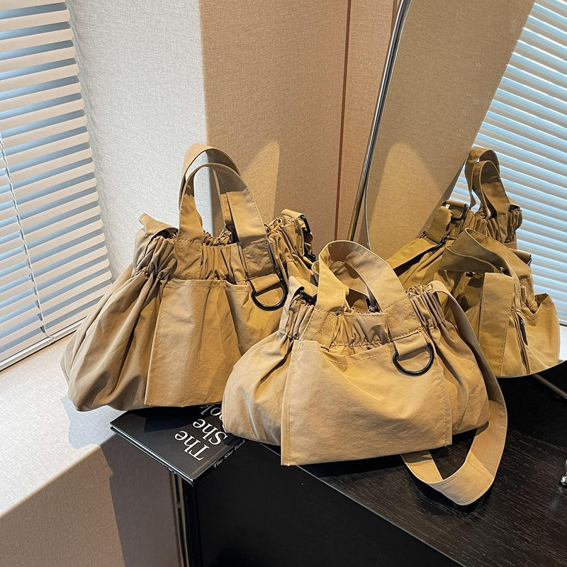 Ruched Solid Nylon Tote Bag with Adjustable Crossbody Strap for Daily Styling