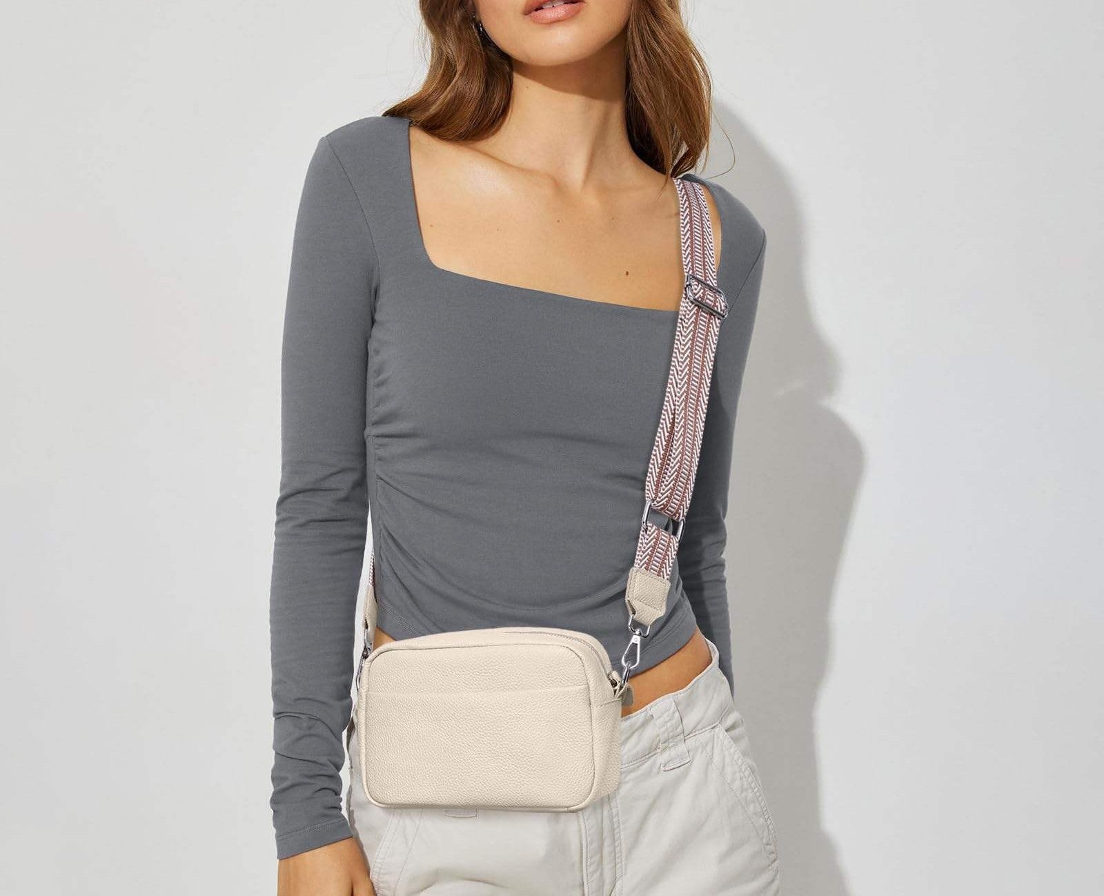 Versatile Mini Solid Leather Crossbody Waist Bag, Detachable Decor Woven Wide Adjustable Strap Casual Daily Shoulder Bag for Women Men