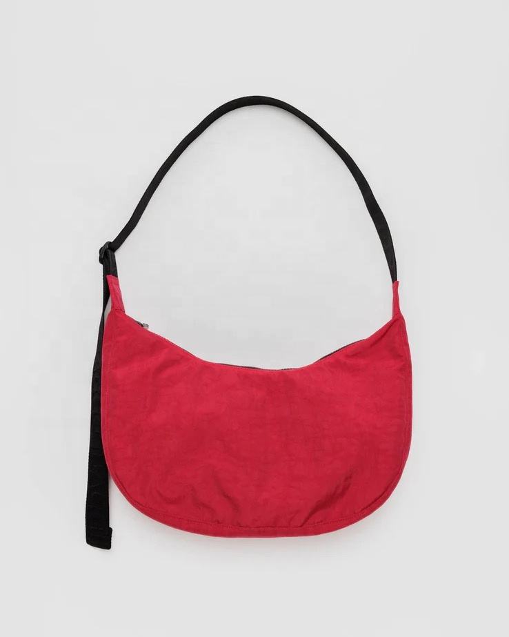 Soft Crescent Crossbody Bag with Adjustable Knotted Black Fabric Strap for Street Daily Outfits