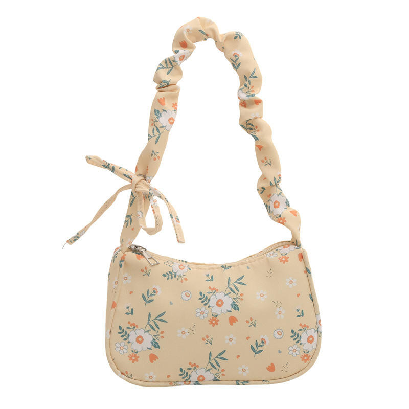 Soft Floral Small Underarm Bag with Ruched Self-Tie Strap