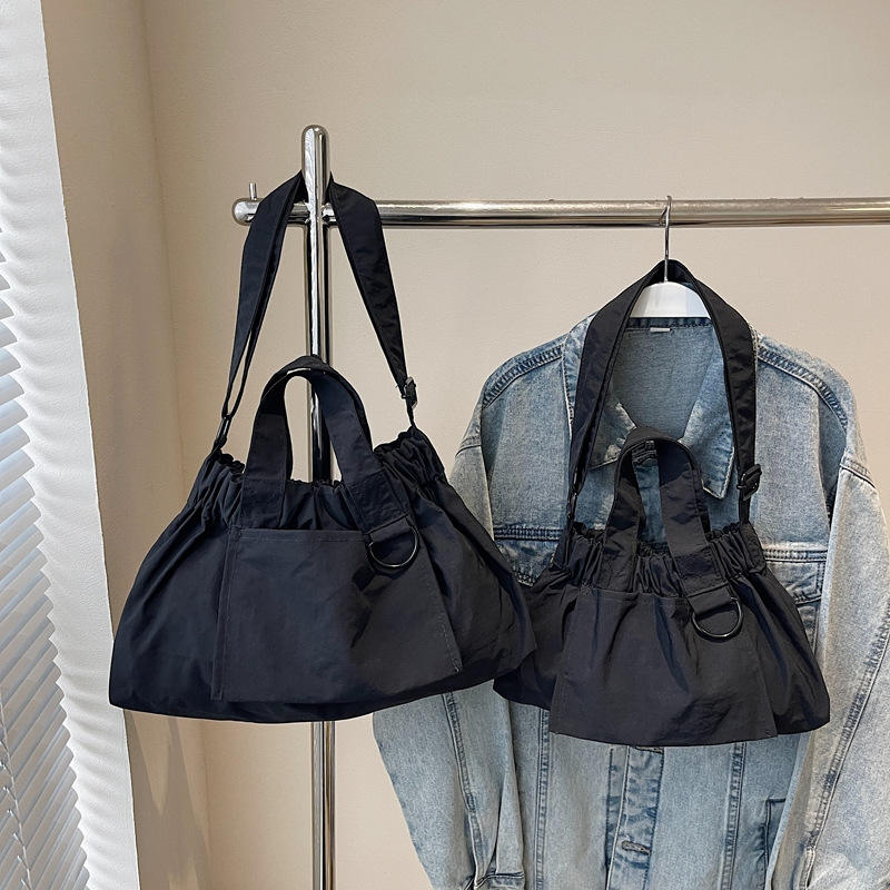 Ruched Solid Nylon Tote Bag with Adjustable Crossbody Strap for Daily Styling