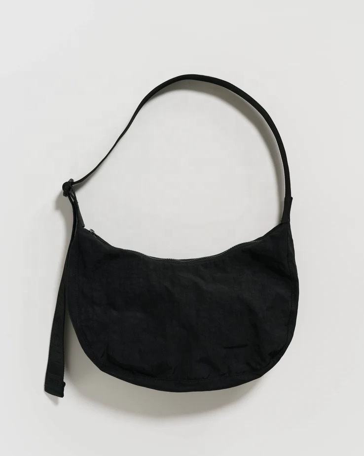 Soft Crescent Crossbody Bag with Adjustable Knotted Black Fabric Strap for Street Daily Outfits