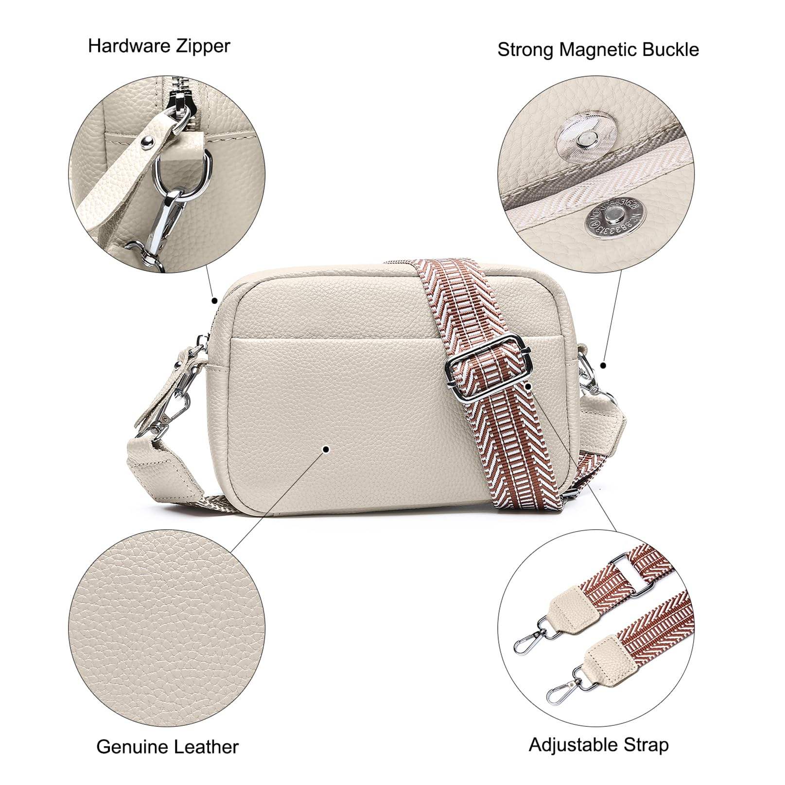 Versatile Mini Solid Leather Crossbody Waist Bag, Detachable Decor Woven Wide Adjustable Strap Casual Daily Shoulder Bag for Women Men