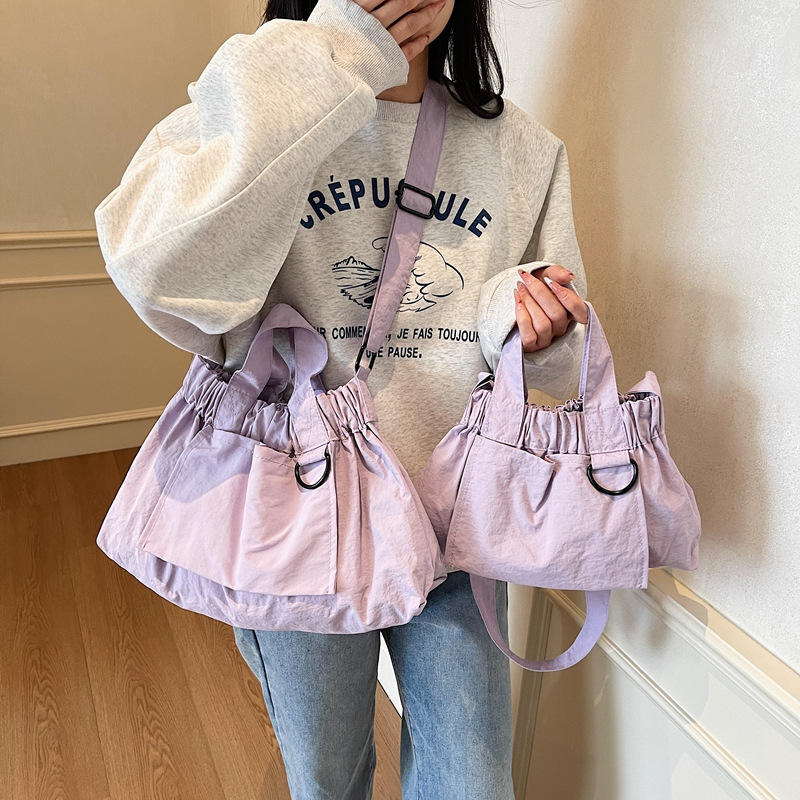 Ruched Solid Nylon Tote Bag with Adjustable Crossbody Strap for Daily Styling