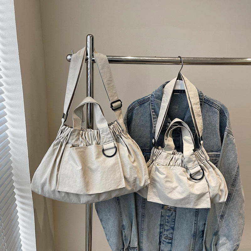 Ruched Solid Nylon Tote Bag with Adjustable Crossbody Strap for Daily Styling