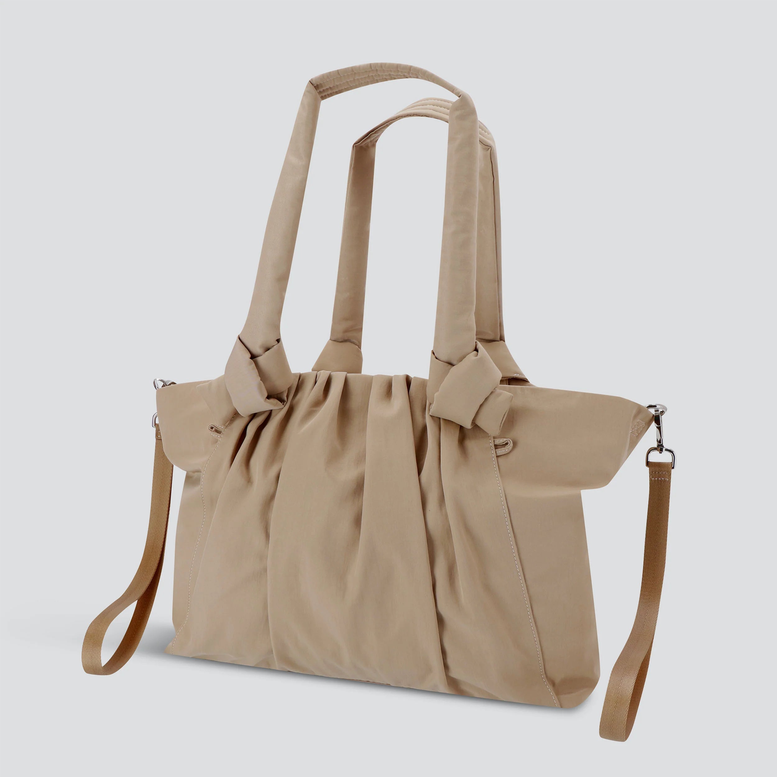 Neutral Ruched Knot Mom Tote Bag | Detachable Matching Crossbody Strap, Versatile Daily Shoulder Bag