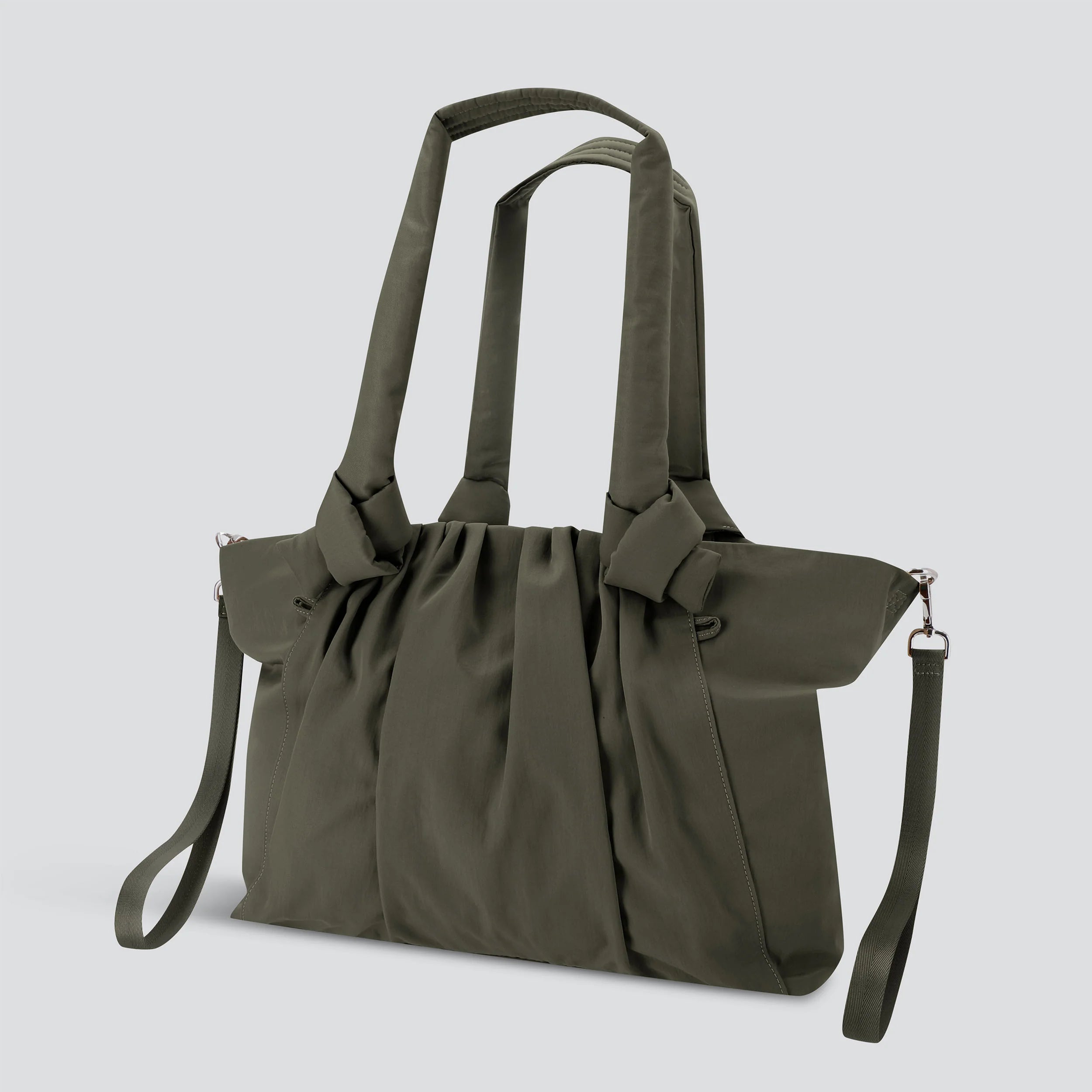 Neutral Ruched Knot Mom Tote Bag | Detachable Matching Crossbody Strap, Versatile Daily Shoulder Bag