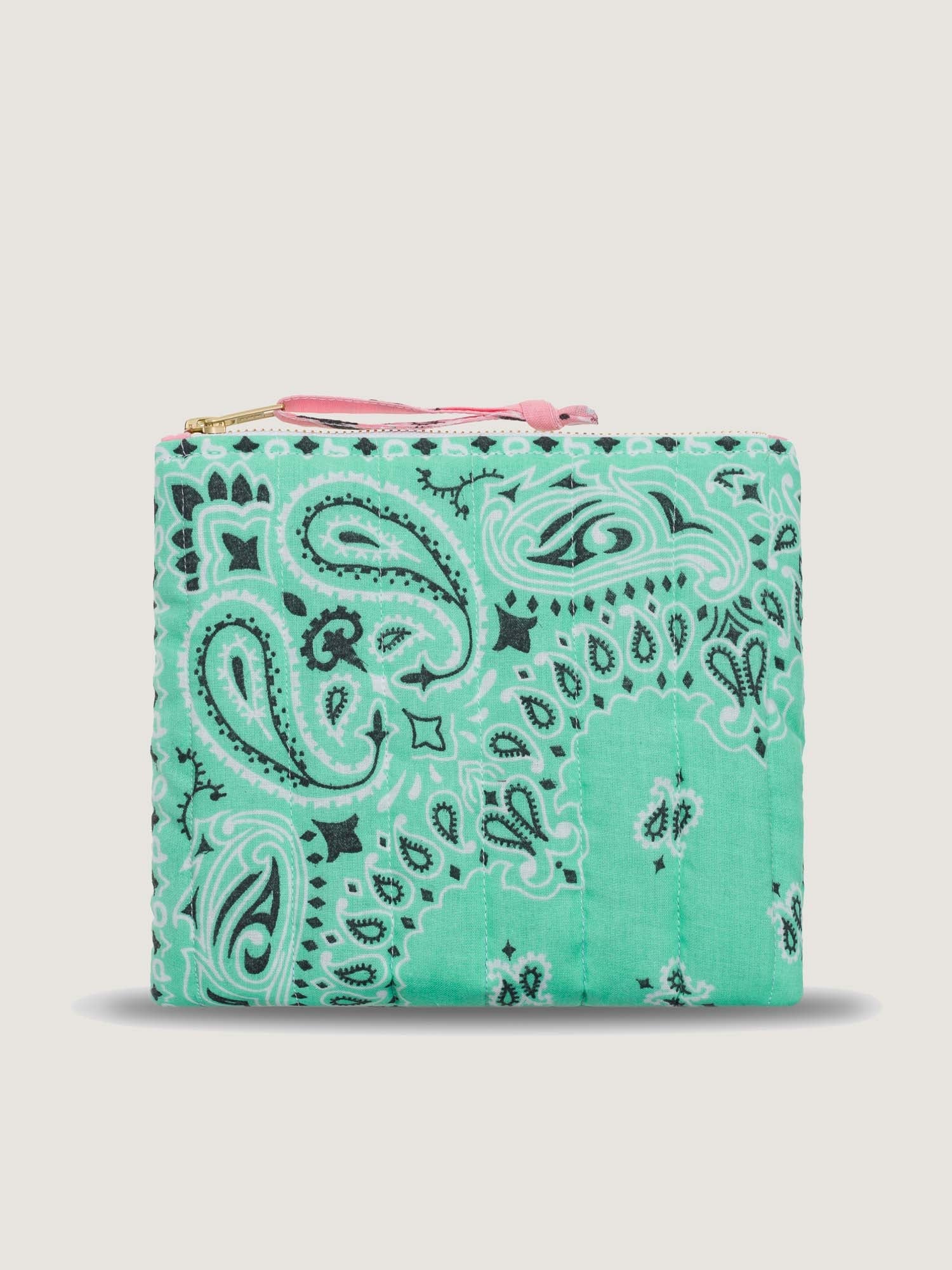 Printed Fabric Bag with Rainbow Embroidery & Pink Gold Zip Fittings for Casual Daily Matching