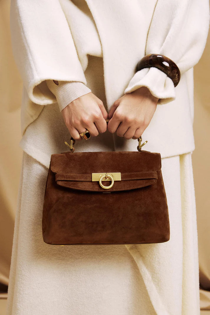 Warm Brown Bag with Polished Gold Lock Fittings & Adjustable Strap for Daily Versatile Styling