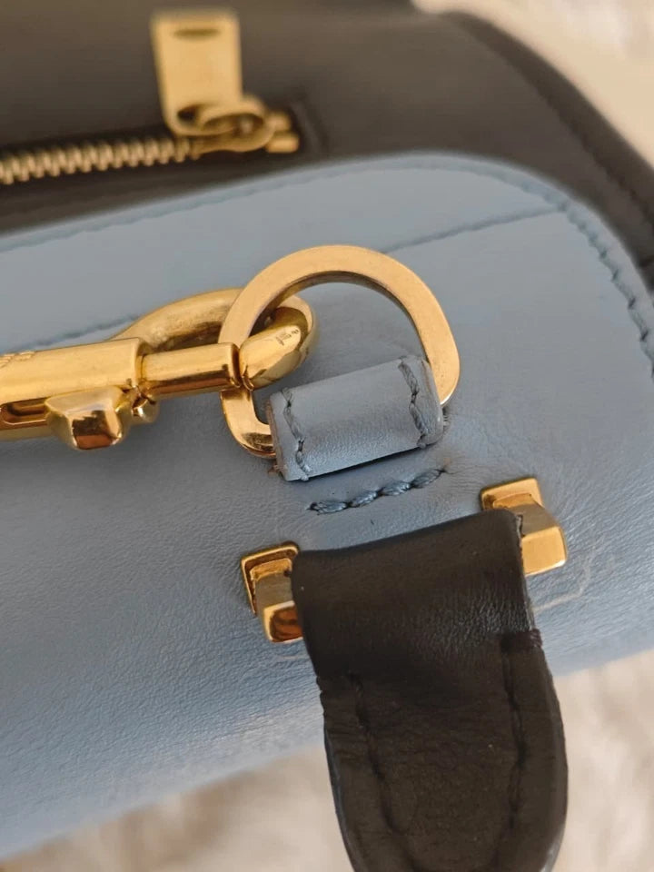 Tri-Color Colorblock Leather Bag -with Gold-Tone Hardware & Removable Strap