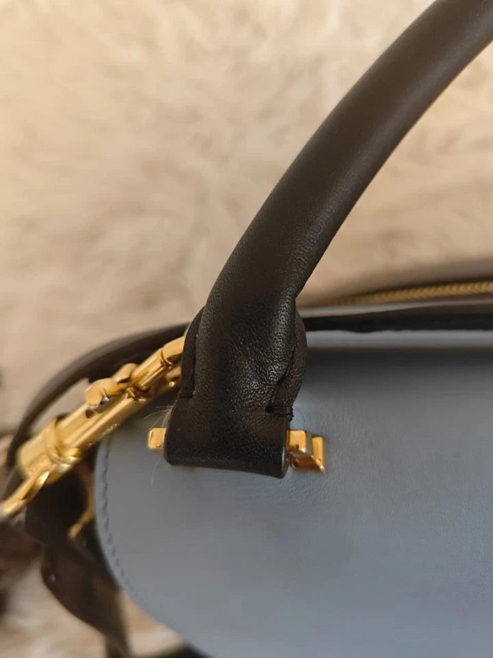Tri-Color Colorblock Leather Bag -with Gold-Tone Hardware & Removable Strap
